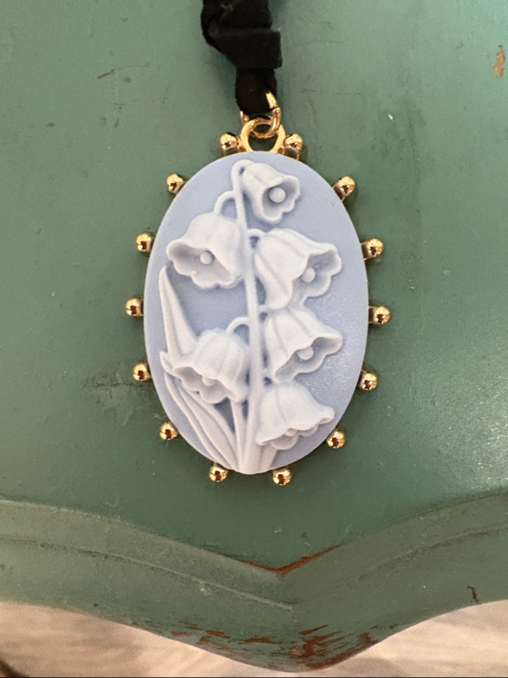 Lily of the Valley Pendant Necklace - Light Blue & Gold